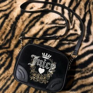Juicy Couture Black and Gold Embroidered Crossbody Bag